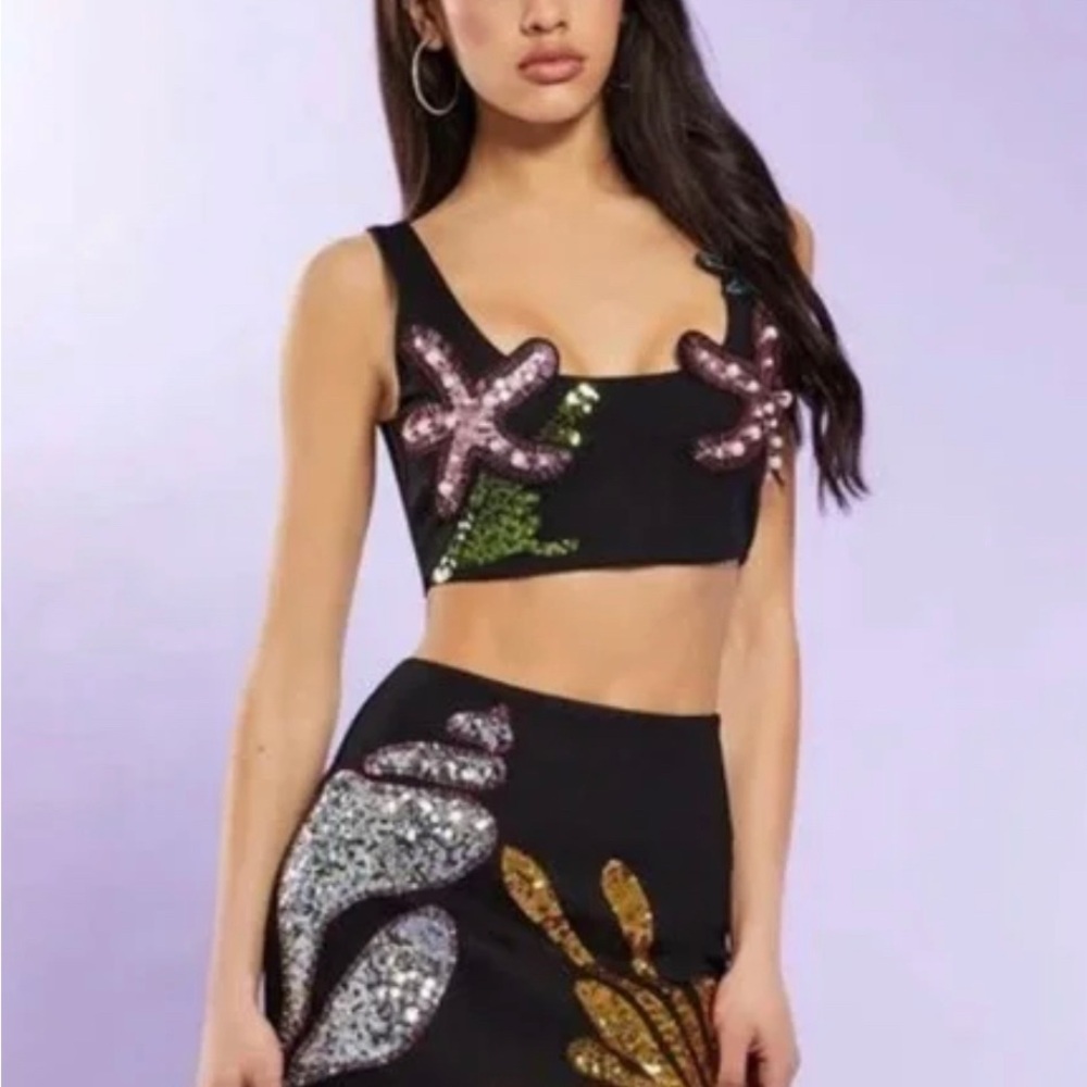 Forever 21 Black Mini Skirt with Gold and Multicolor Embellishments